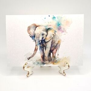 4x6 Horizontal Friendly Elephant Watercolor Fantasy Oil Painting Wall Art‎ Print